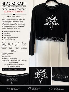 Blackcraft Cult Baphomet Crop Long Sleeve Tee Black Gothic Alternative XL